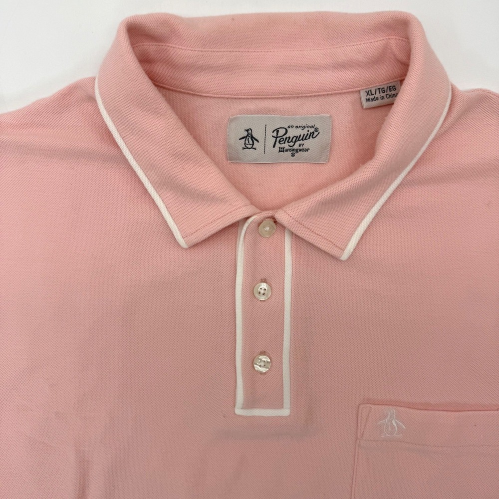 Original Penguin Polo Shirt Mens XL Pink Earl Tipped Pique Cotton Pocket MA4201